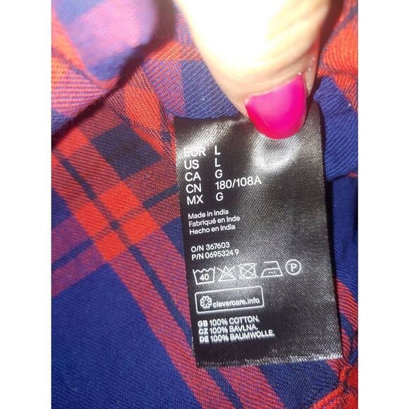 H & M Men's Size Large Regular Fit Coupe Standard Red Plaid Button Up Shirt - Picture 3 of 4